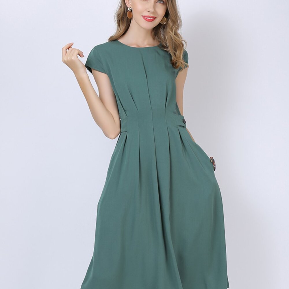 High-end rayon silk plus-size women's dress with pockets of silk